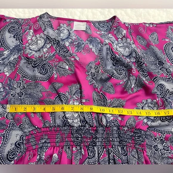 Freshine Womens M Purple Floral Paisley Satin Tunic Top Boho Coastal Cowgirl - Picture 9 of 13
